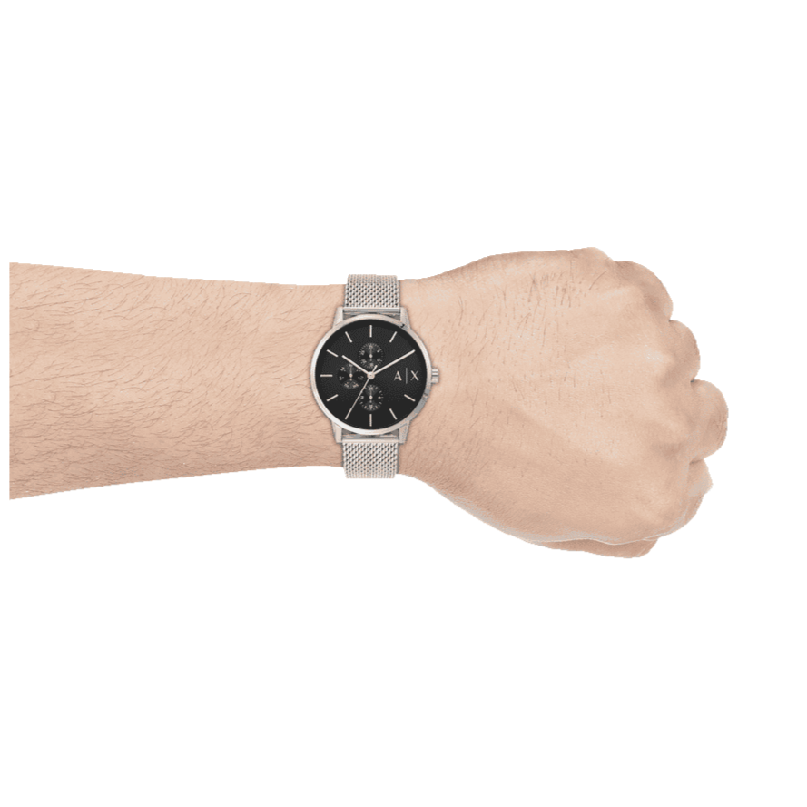 Armani Exchange Cayde AX2714 Men's Chronograph – Black Dial with Silver Mesh Stainless Steel Strap