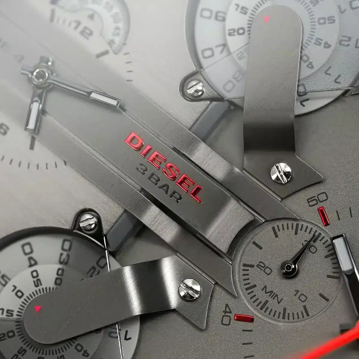 Diesel DZ7423 Mr. Daddy 2.0 Chronograph Men's Watch – Grey Dial & Red Rubber Strap