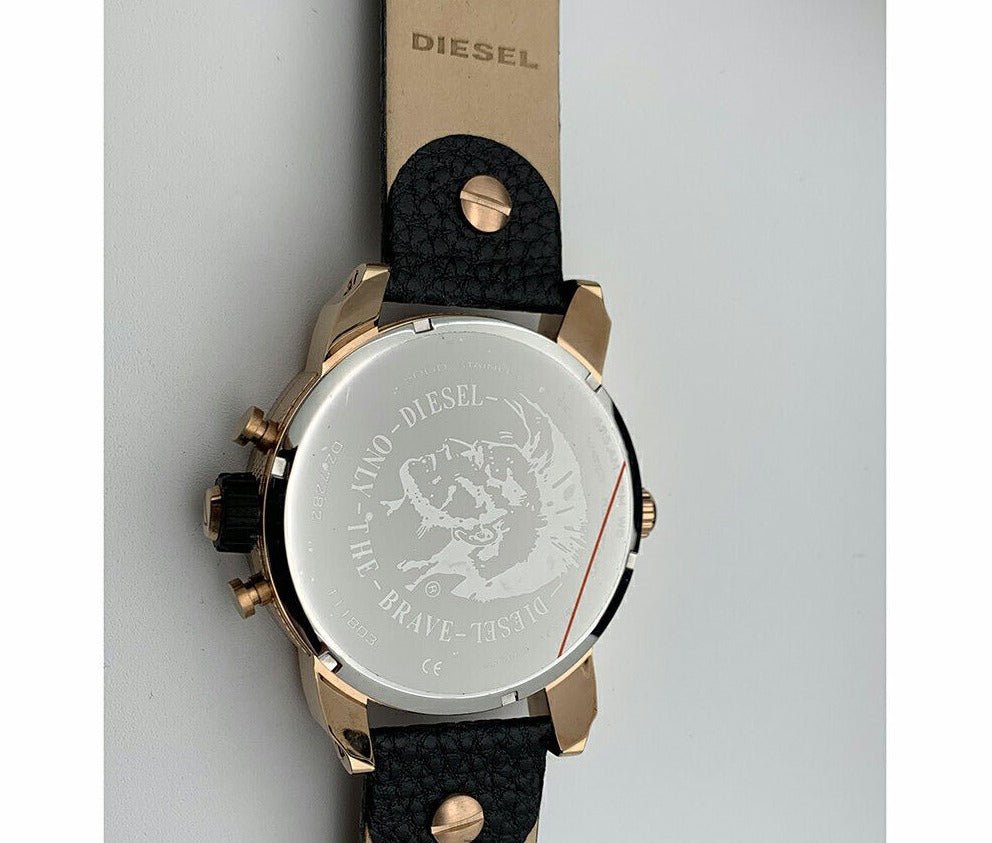 Diesel DZ7282 Little Daddy Men's Watch – Black & Gold Dial & Black Leather Strap